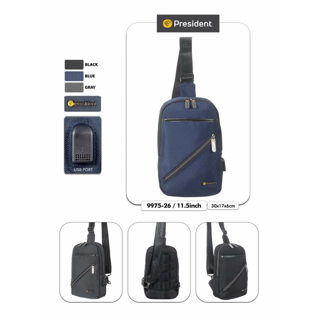 PRESIDENT SLING BAG 9975-26 / TAS WAIST BAG PRESIDENT ORIGINAL / TAS SLEMPANG PRESIDENT 9972 ORIGINA
