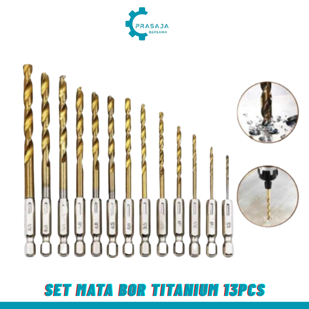 Set Mata Bor Titanium 13pcs Mata Bor Kayu Besi Set Komplit Titanium Twist Drill Set Mata Bor Lengkap