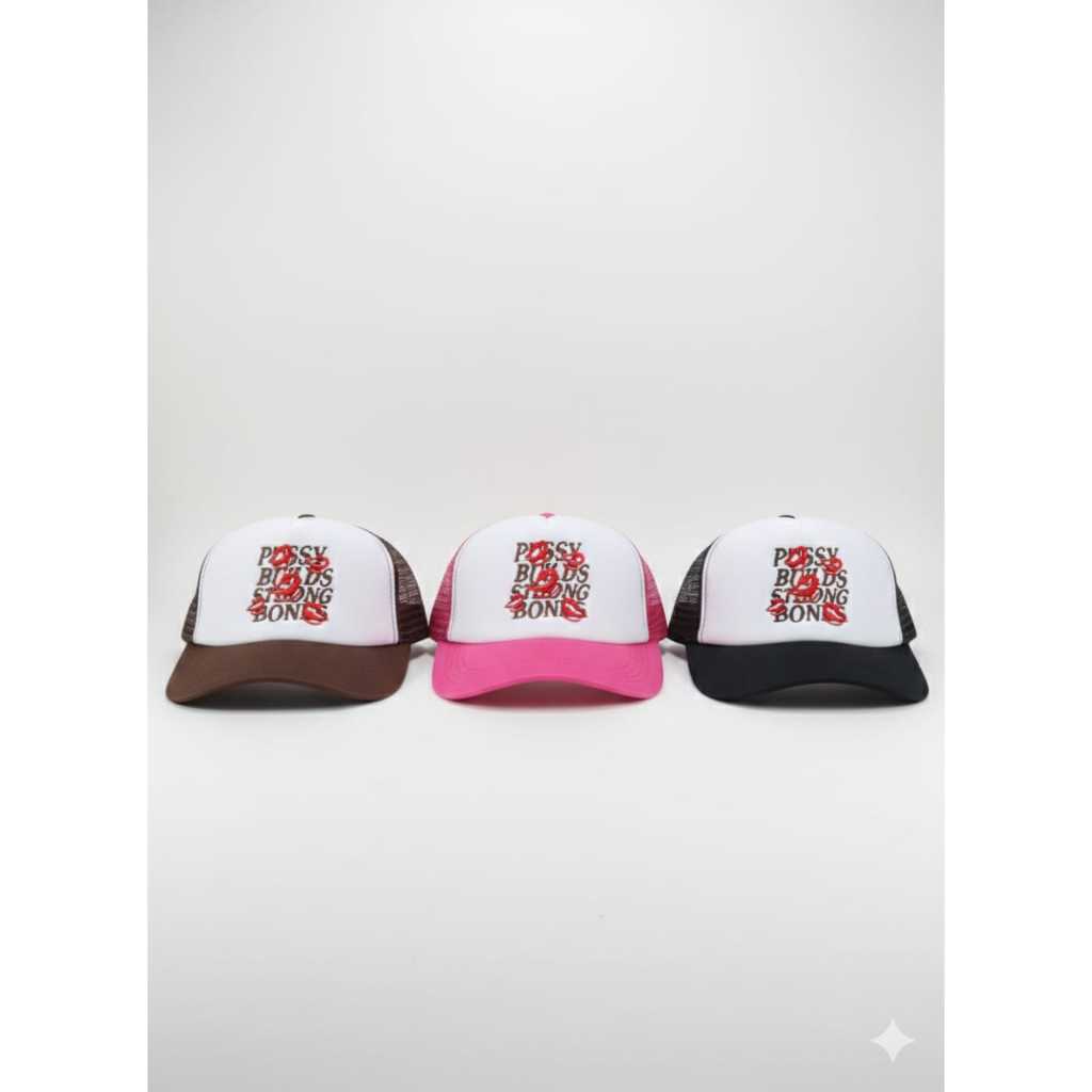 Topi Trucker Bordir Lips Unisex Kain Cotton Jaring Breathable All Size Korea Casual