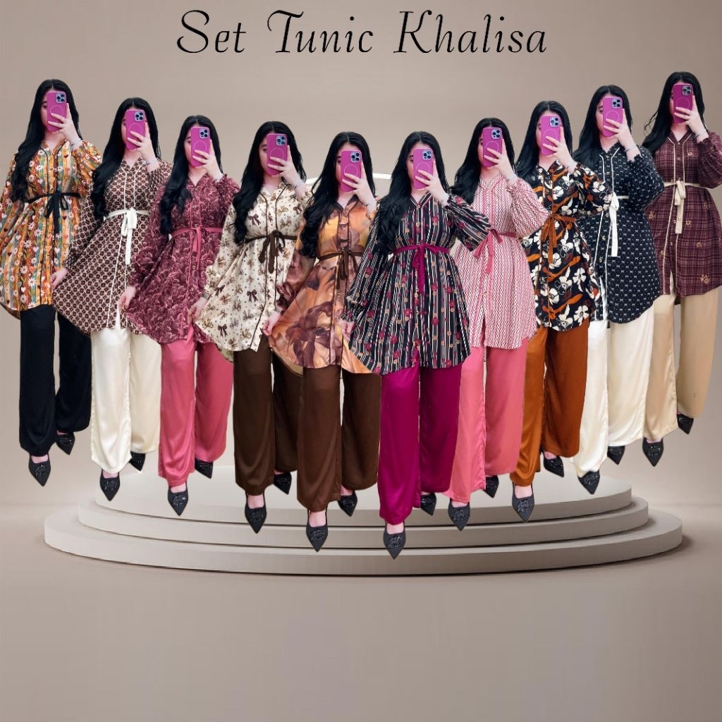 SET TUNIK KHALISTA / MOTIX MIX POLOS / FREE BELT / ONESET TUNIK / FULL KANCING / VN STORE FASHION