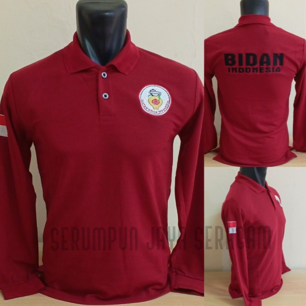 KAOS BIDAN MARUN LENGAN PANJANG FULL BORDIR - KAOS KERAH BIDAN MARUN BORDIR - KAOS BIDAN