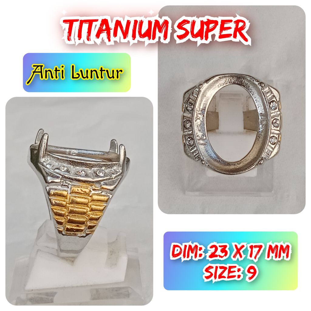 cincin emban batu akik batu permata anti Luntur super titanium.23