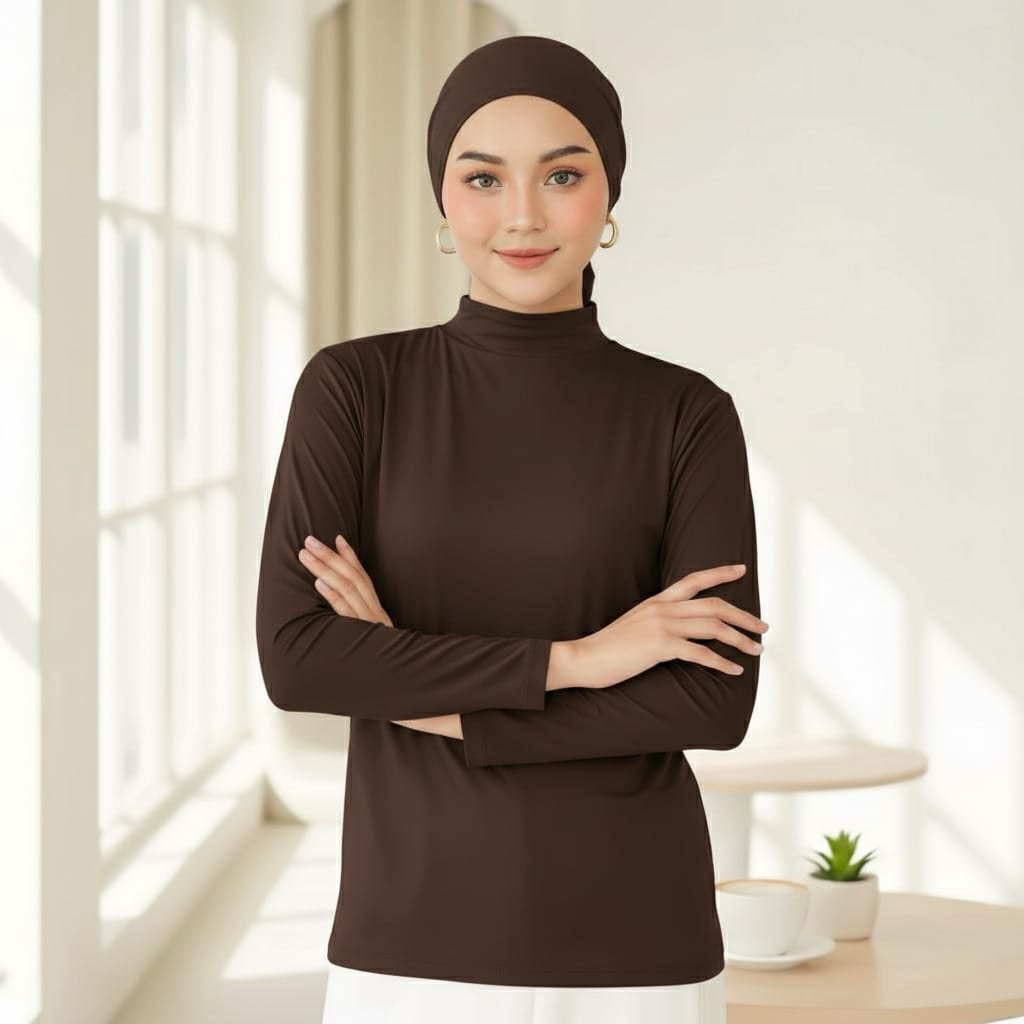 Manset Baju Lengan Panjang Turtleneck Cool & Stretch Bahan Kaos Rayon Super Premium