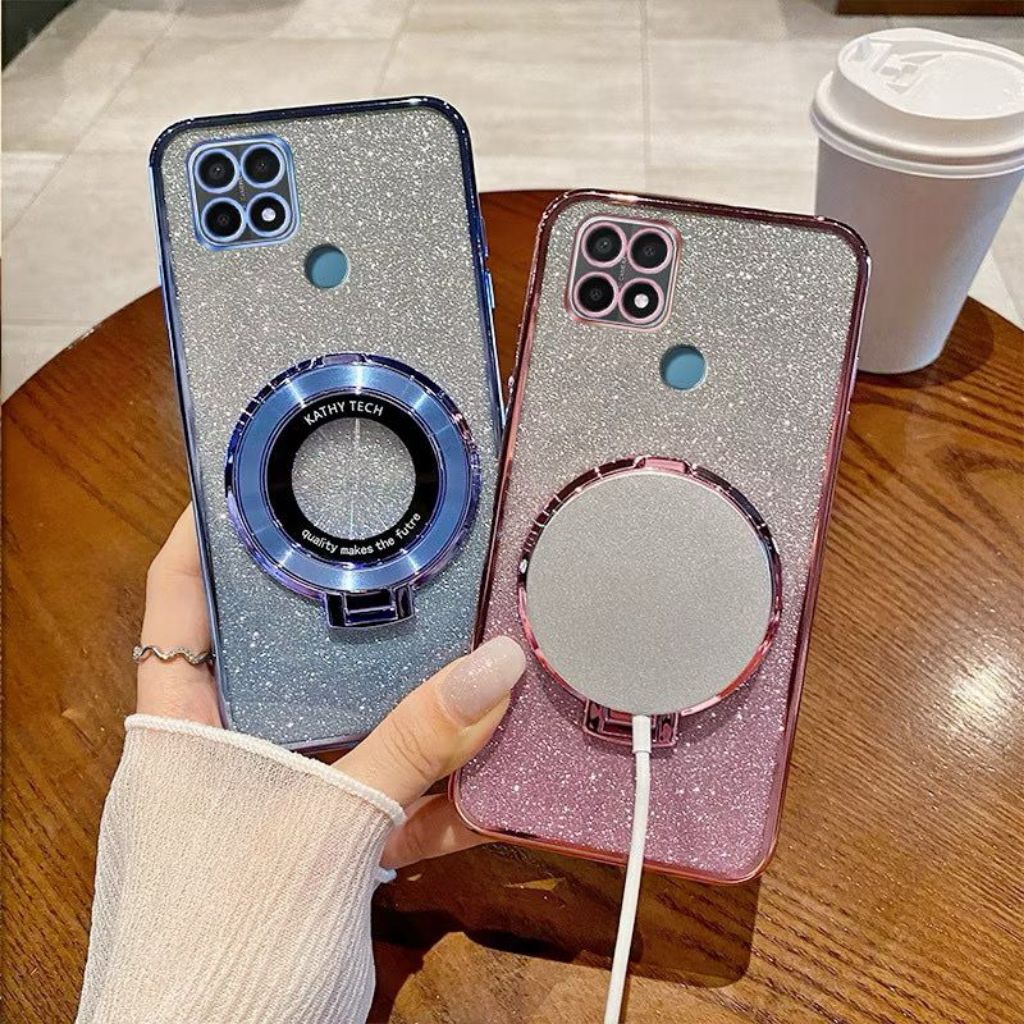 Casing OPPO A15 / A15S Soft Case Ring Standing Glitter Terbaru