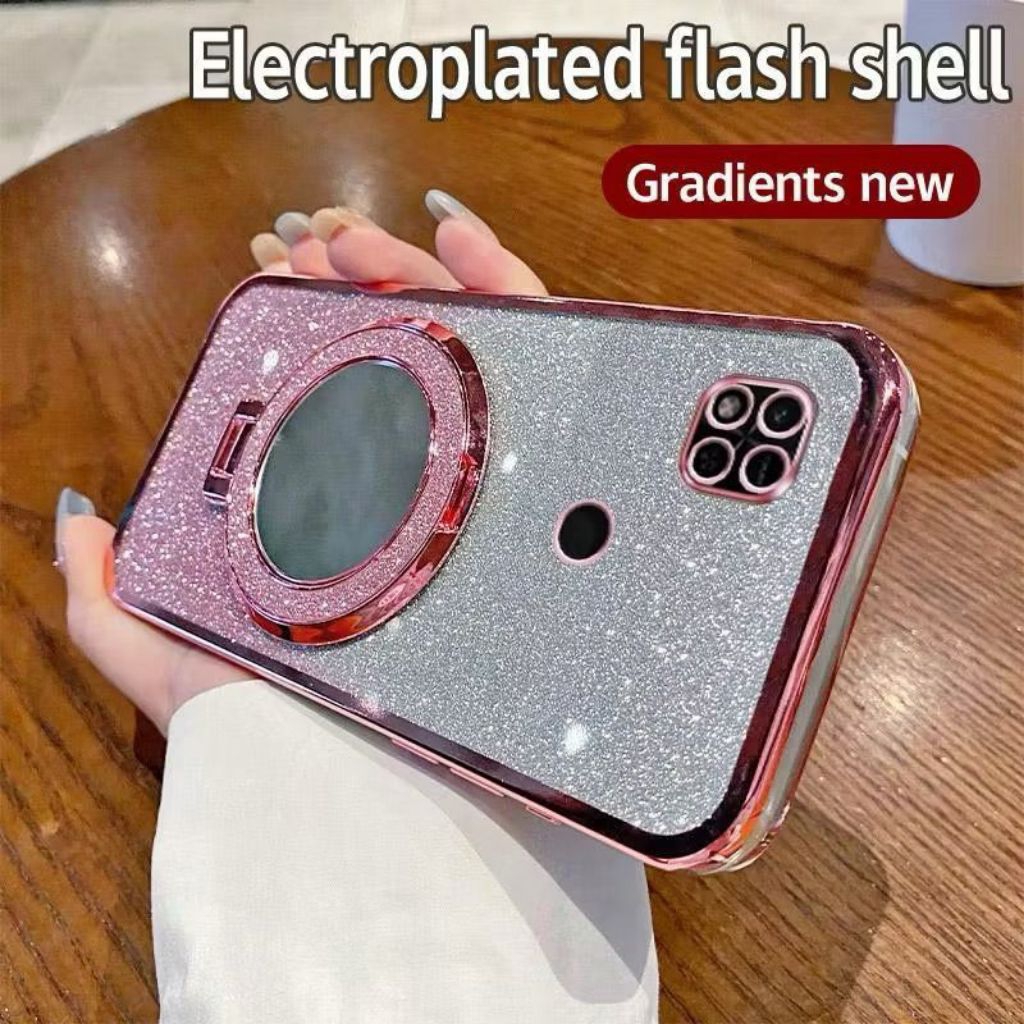 Case OPPO A15 / A15S Soft Case Ring Standing Glitter Terbaru