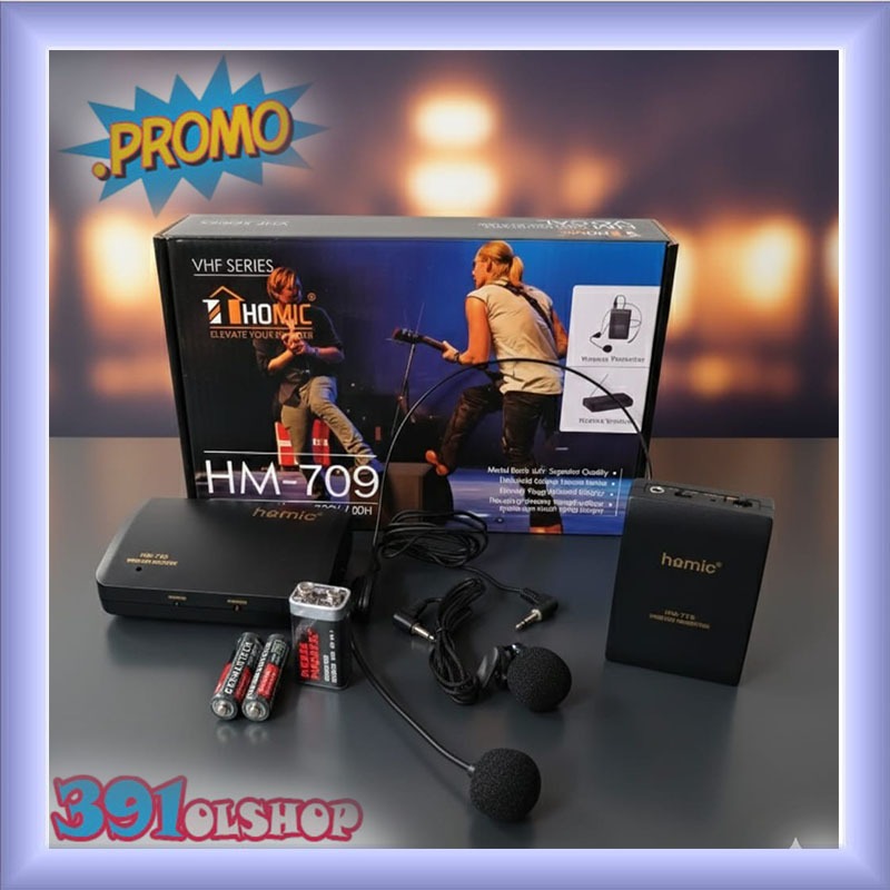 Mic wireless Mic Senam Mic imam masjid kancing jepit bando Homic HM 709 - Hitam