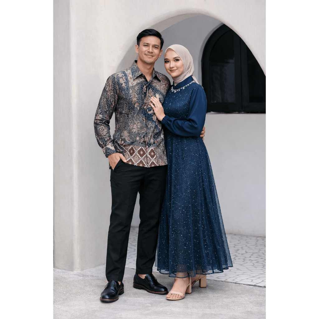 SARIMBIT Baju Couple Gamis Brokat Velvet Katun Modern Elegan Lebaran Multiwarna