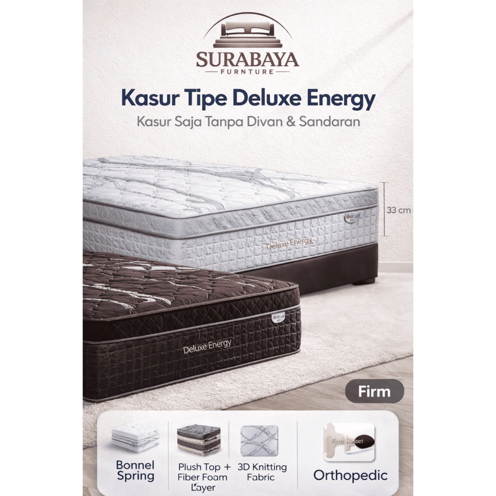 Kasur Springbed Central Deluxe Energy 33cm Orthopedic Firm | Bonnel Spring Plush Top 3D Knitting