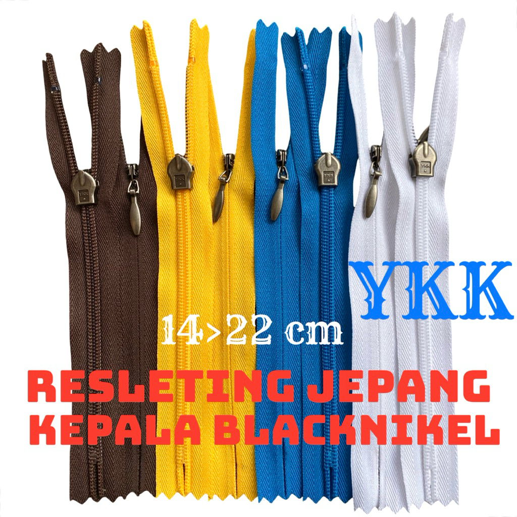 per lusin resleting jepang YKK blacknikel 14>22 cm