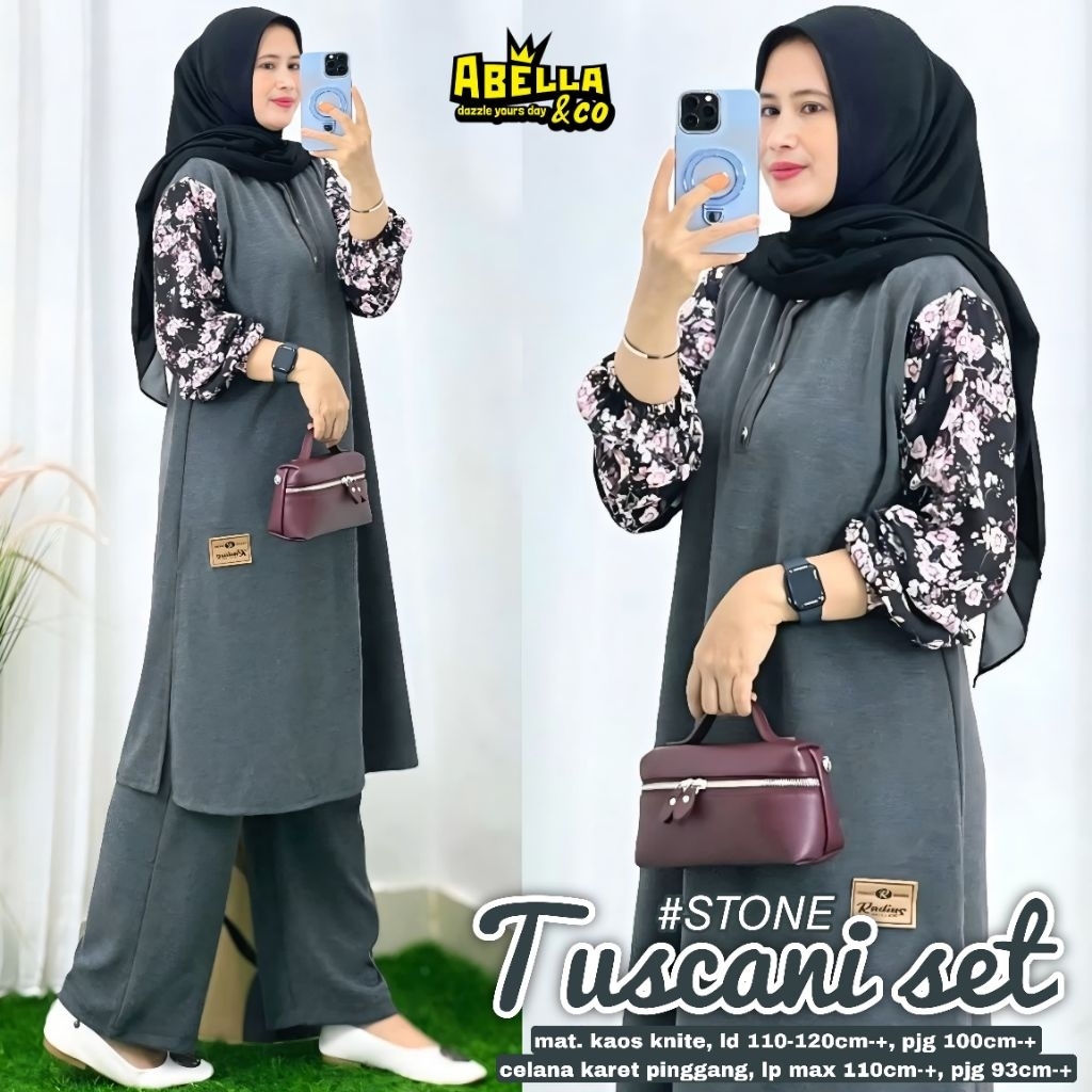 TUSCANI SOVIA PRIZA SET ORIGINAL BY ABELLA&CO BAHAN KAOS KNITE DAN CELANA KARET PINGGANG