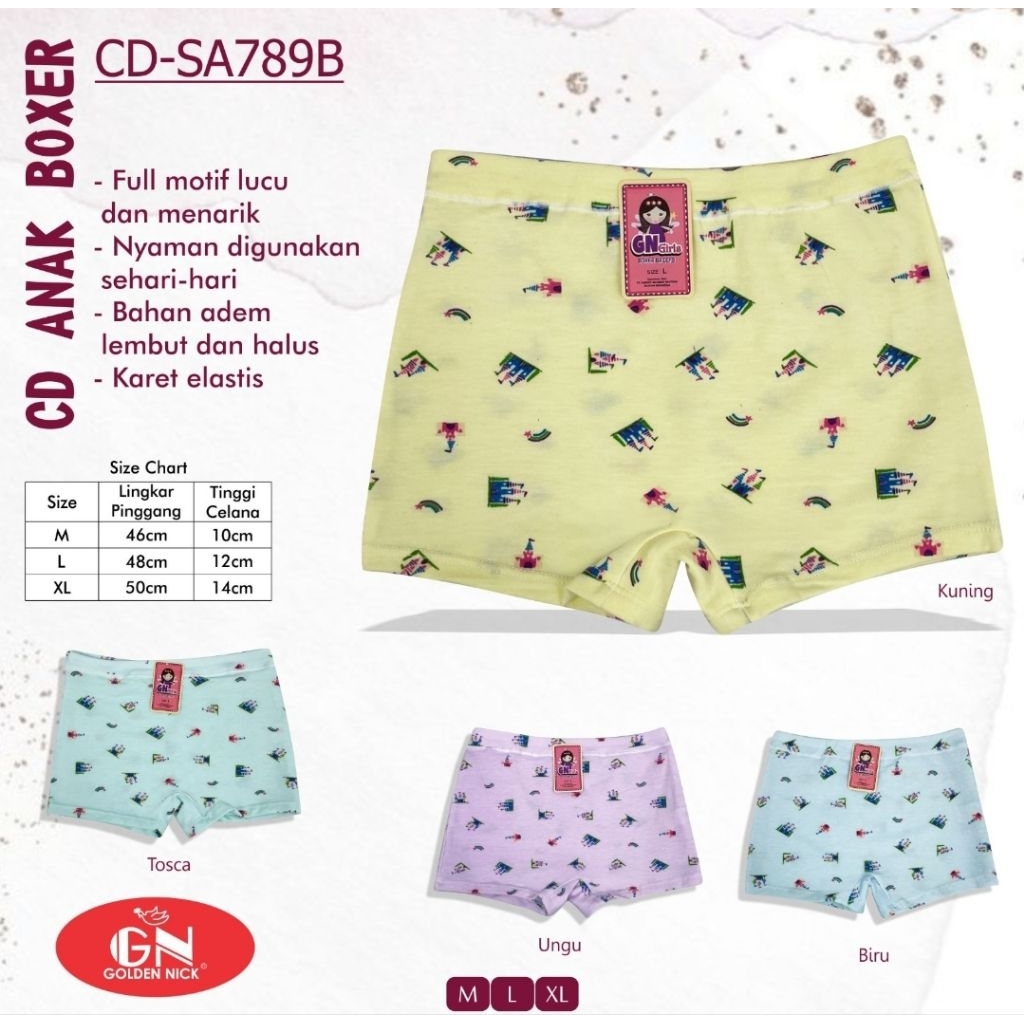 1Pcs/3Pcs Boxer Anak Perempuan (2-8 Tahun) CD Celana Dalam Anak Perempuan SA789/1301 Gold...
