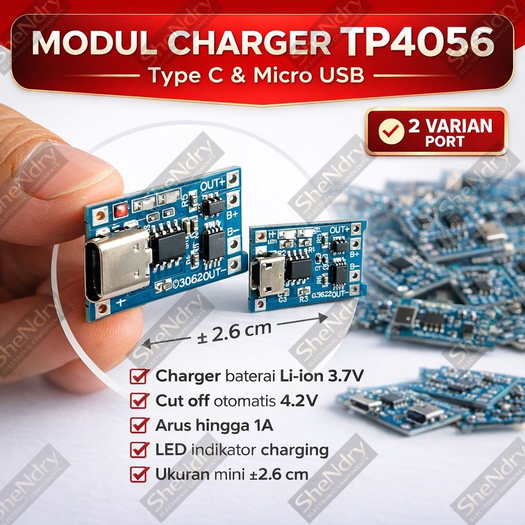 MODUL CHARGER TP4056 TYPE C / MICRO USB 1A 4.2V LI-ION 18650 1S