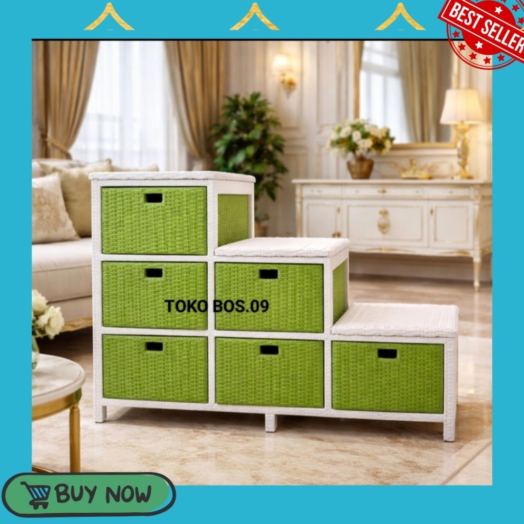 Lemari Rotan Sintetis Laci 6 Tangga Rak Buku Susun Lemari Plastik