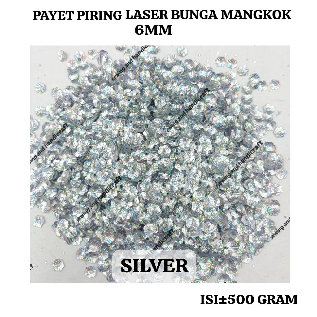 Payet Piring Pelangi/Manik/Ramboci Bunga Mangkok Kualitas Premium/Payet Piring Bunga Mangkok 6mm Sil