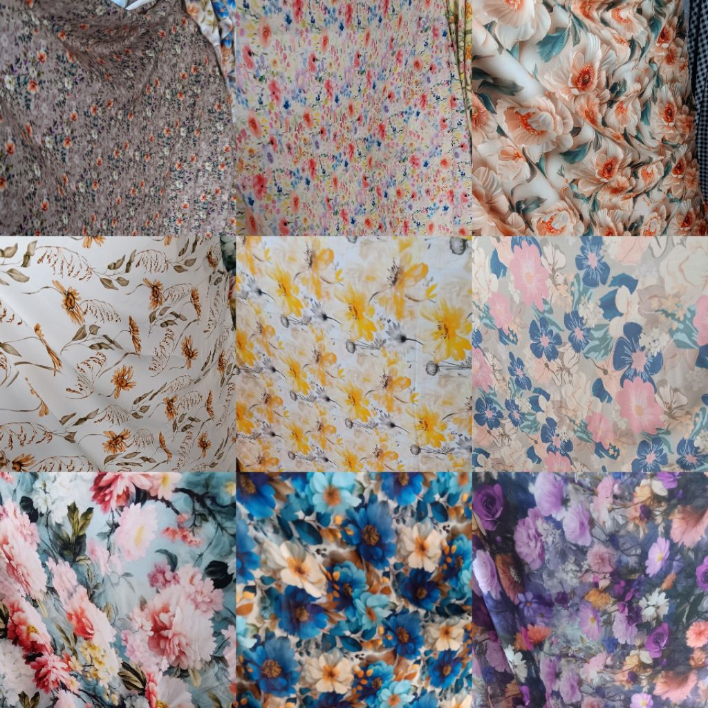 (Harga/0,5m) kain katun rayon viskose premium motif bunga mekar/bahan kain rayon/rayon motif terbaru