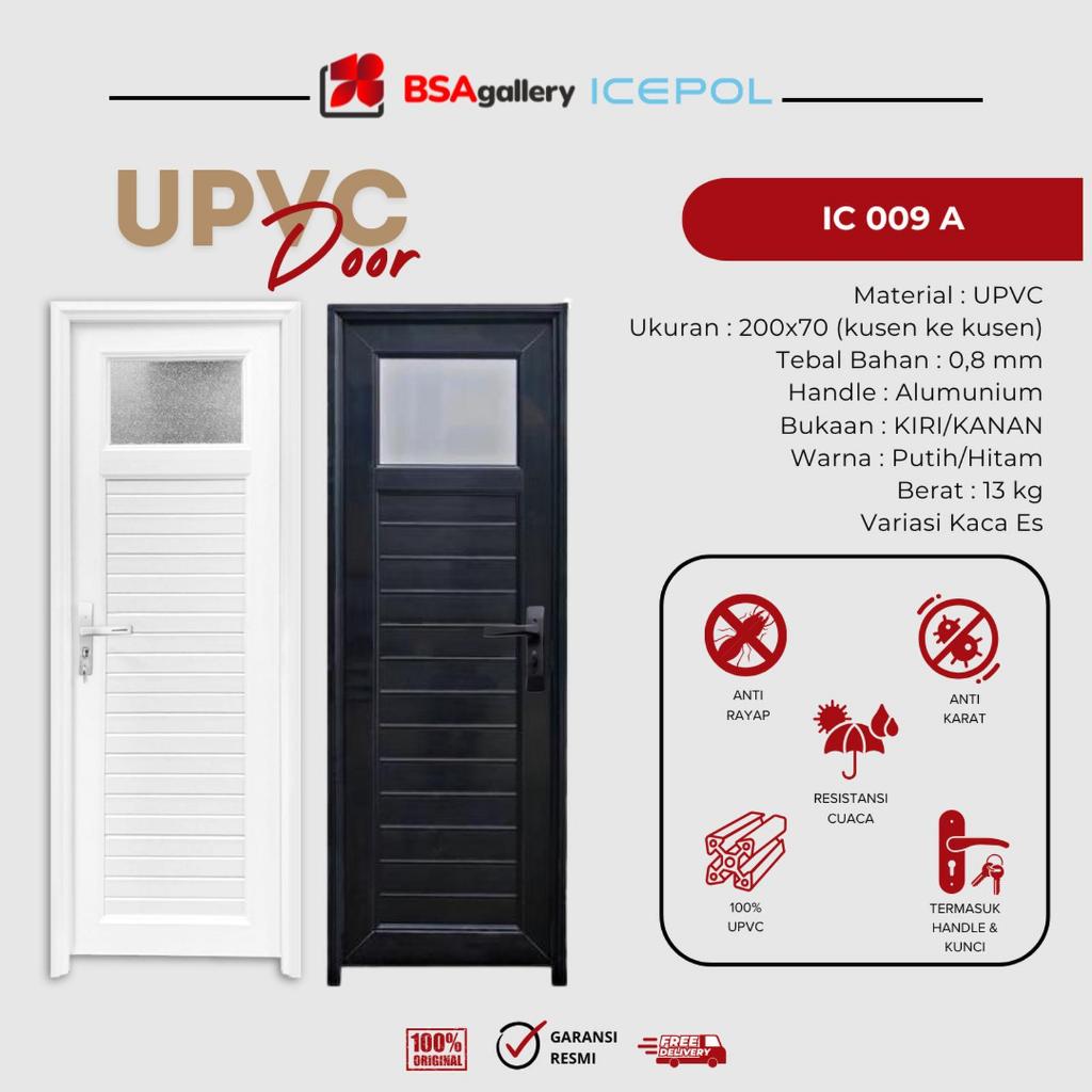 PINTU UPVC ICEPOL 200X70 / PINTU UPVC KAMAR MANDI KACA ATAS + HANDLE / PINTU KAMAR MANDI AESTHETIC I