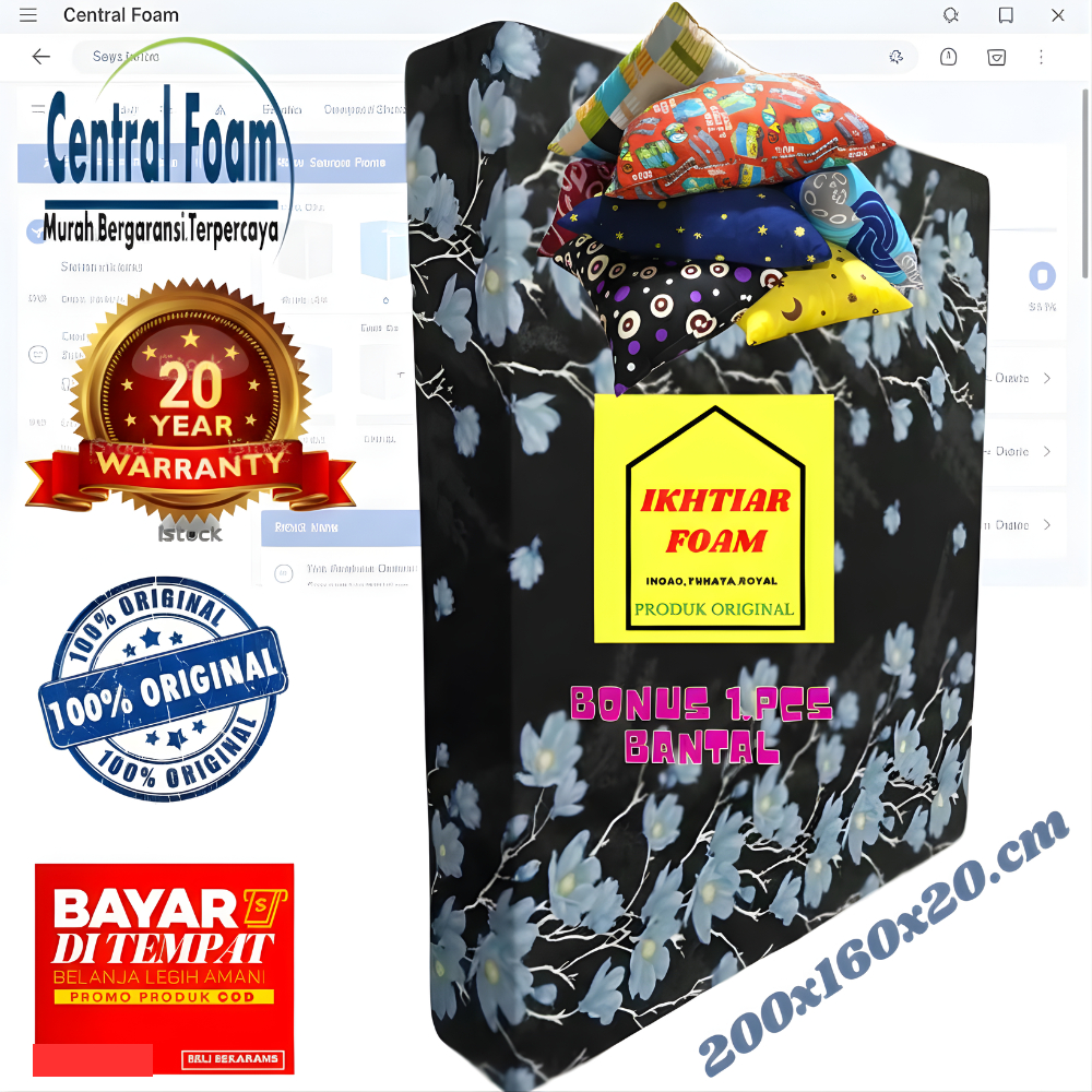 Kasur Busa central No 2 Tebal 20cm Ukuran 200x160x20cm Garansi 20Tahun central Foam Asli Anti Kempes