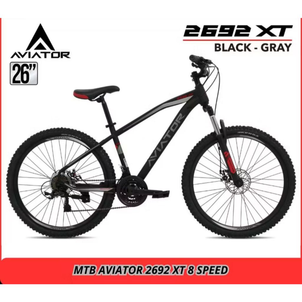AVIATOR Sepeda Gunung MTB 2692 XT 26 Inch Frame Steel Suspensi 24 Speed