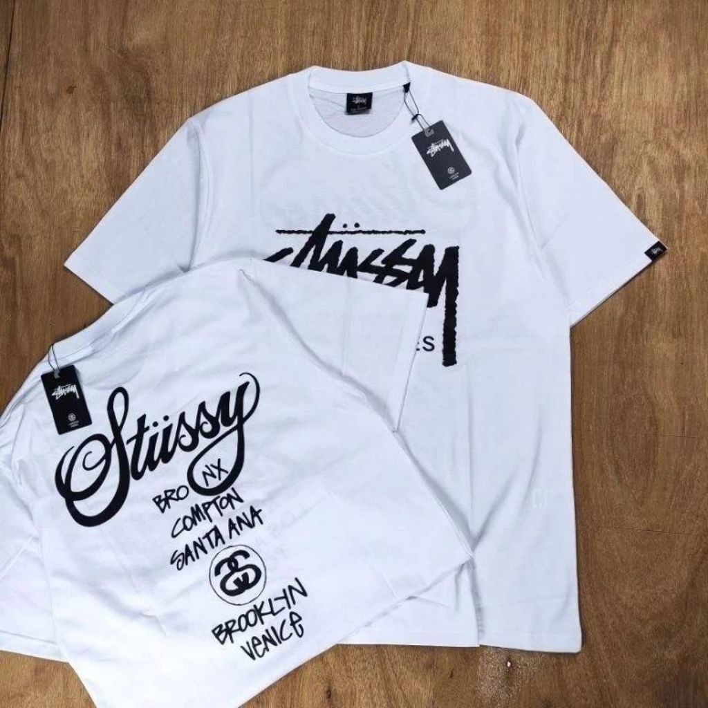 Kaos Tshirt Stussy World Tour Series Cotton Combed 24s Mirror Fulltag
