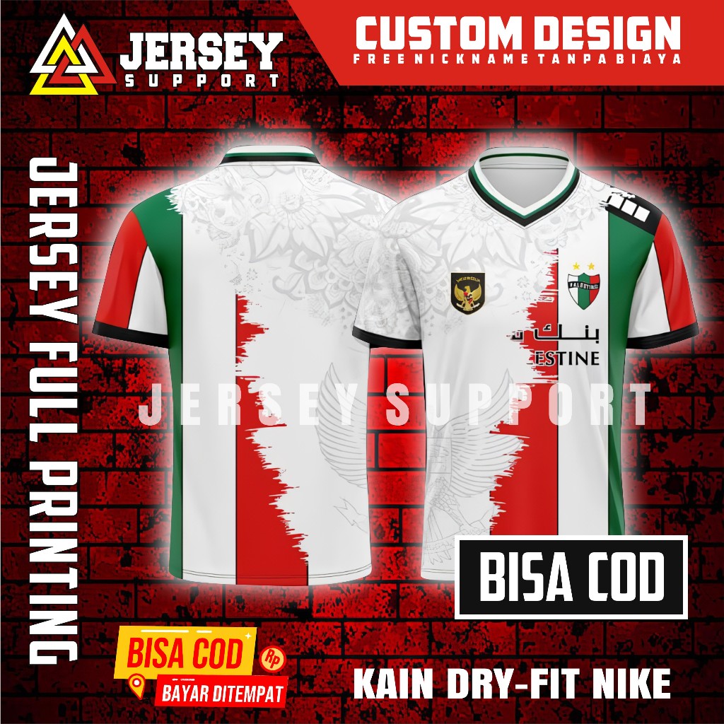 MILANO PREMIUM BOLA FUTSAL JERSEY PALESTINA INDONESIA GARUDA FULL PRINTING TULISAN ARAB