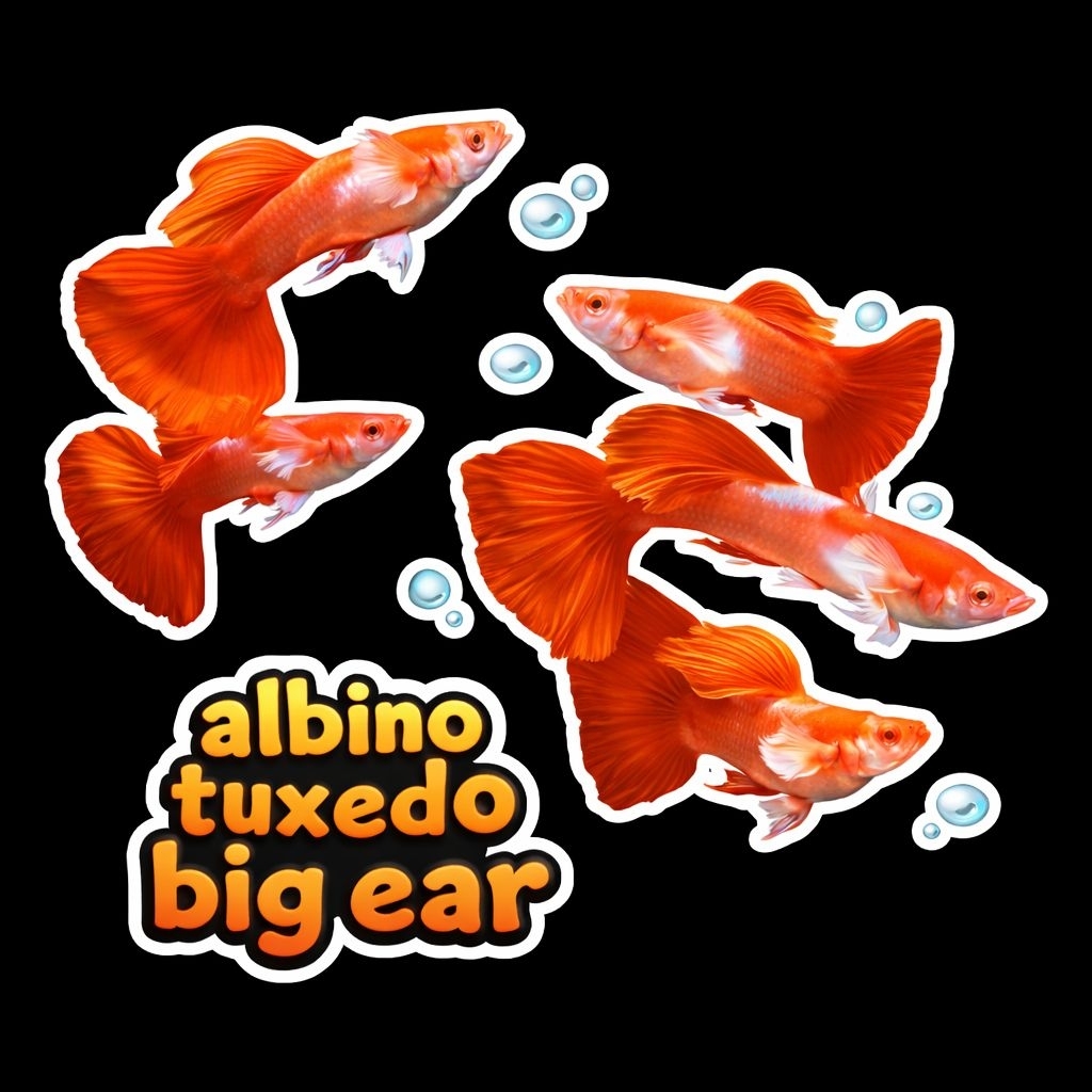 hiasan aquarium Guppy albino tuxedo big ear