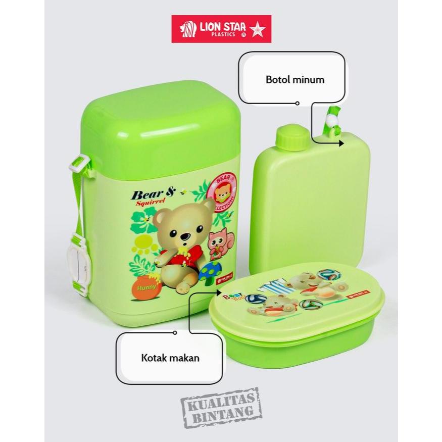Kotak Bekal Makanan Botol Minum SB-3 Pallo School Box Lunch Box Set Plastik Lion Star