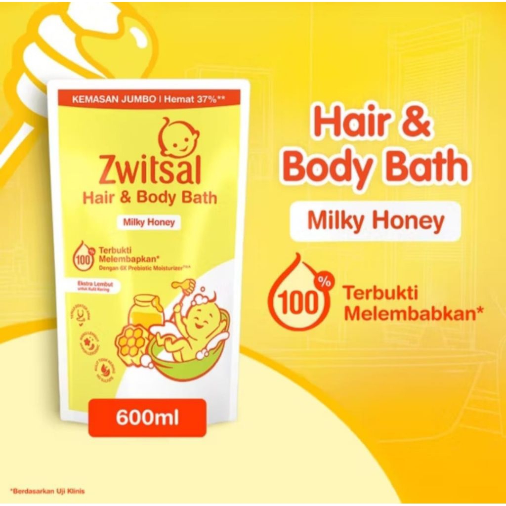 Zwitsal Baby Hair and Body Bath Sabun Mandi Bayi Cair 600ml / 600 ml