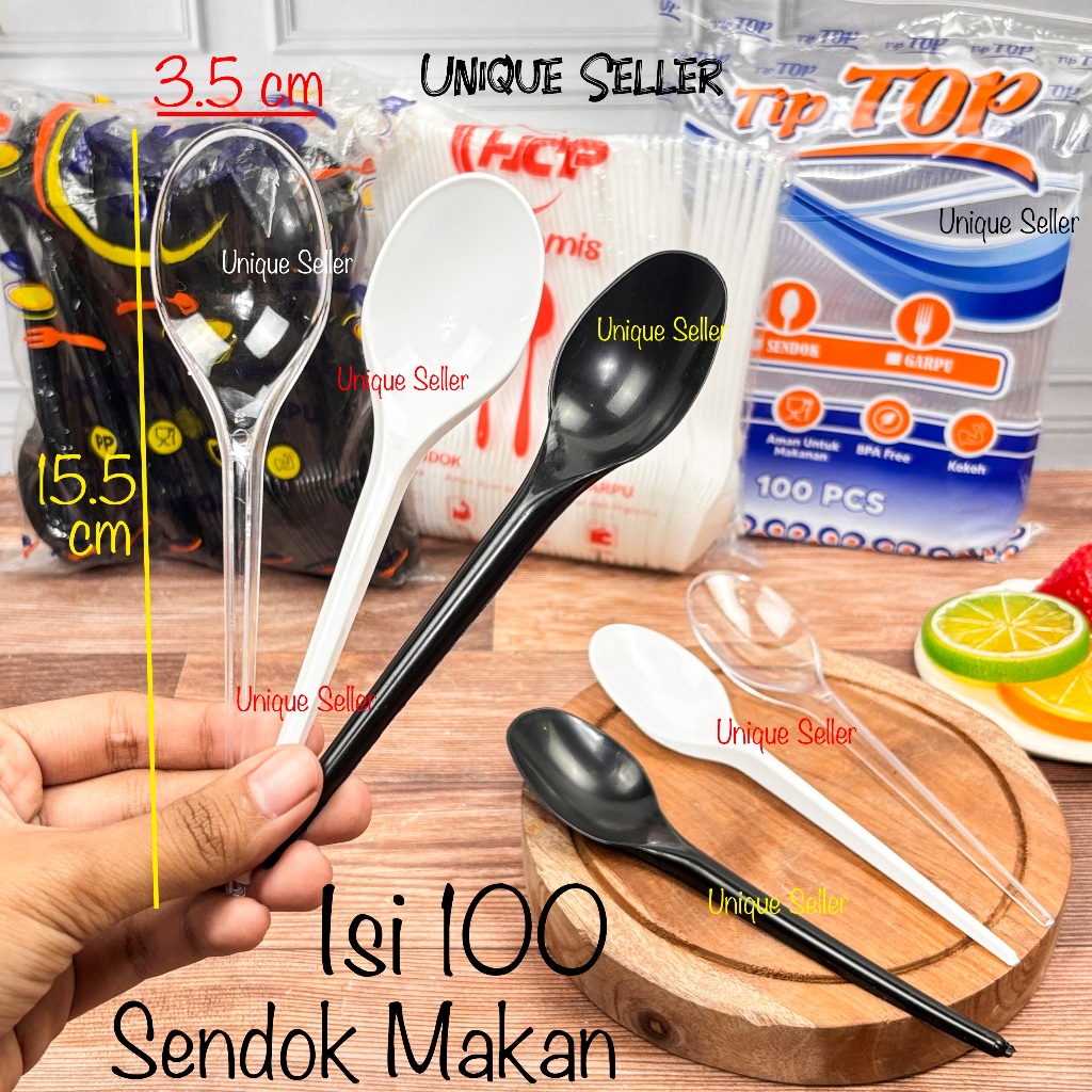 [Isi100] Sendok Makan Hitam Putih Bening HCP Murah Ekonomis Plastik Kuat Tebal Lentur
