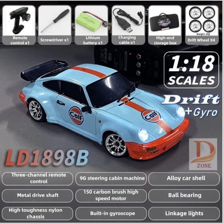 RC Drift LDRC 1:18 LD1898 Drift RWD PORSCHE 911 ,Body Diecast, Full propo, GYRO