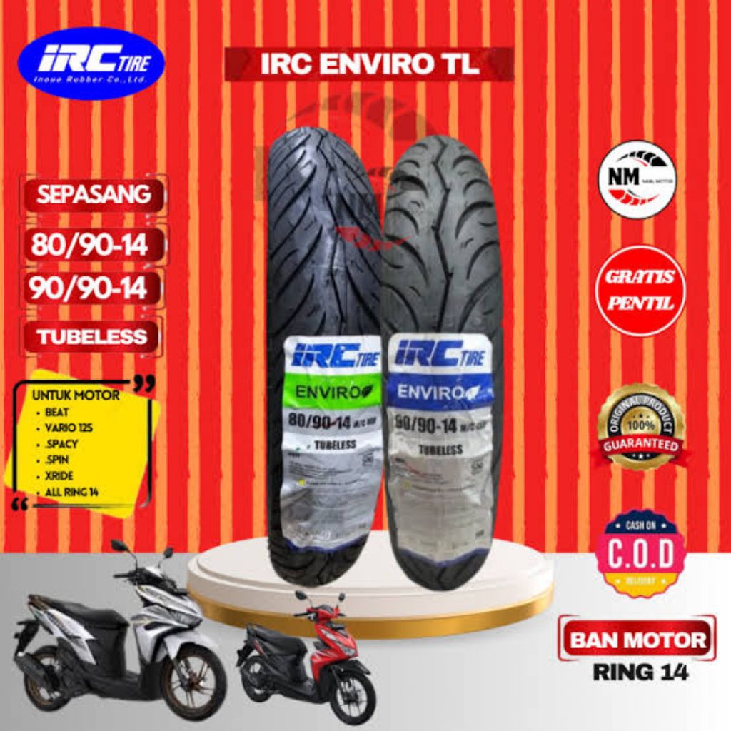 Ban motor IRC enviro Ring 14 Tubeles/Ban motor matic