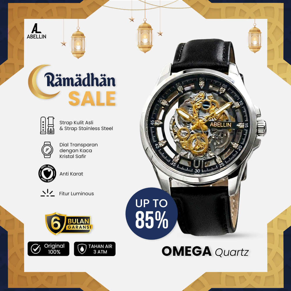 ABELLIN - OMEGA Quartz - Jam Tangan Pria Original Analog Eksklusif Bergaransi Lokal Mewah Tahan Air 