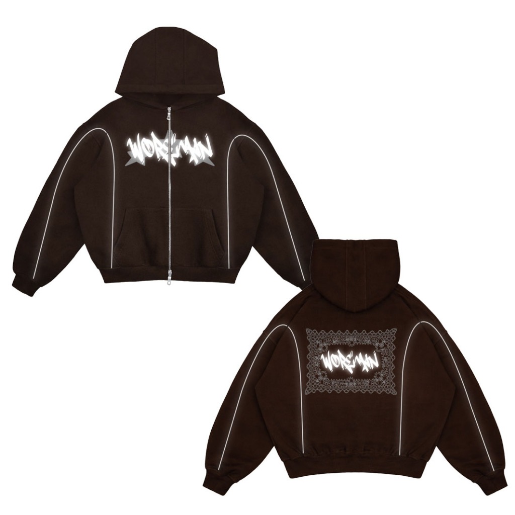 WRMN Zipper Hoodie Boxy Reflektif Brown  BoxyCut Hoodie Zipper Unisex