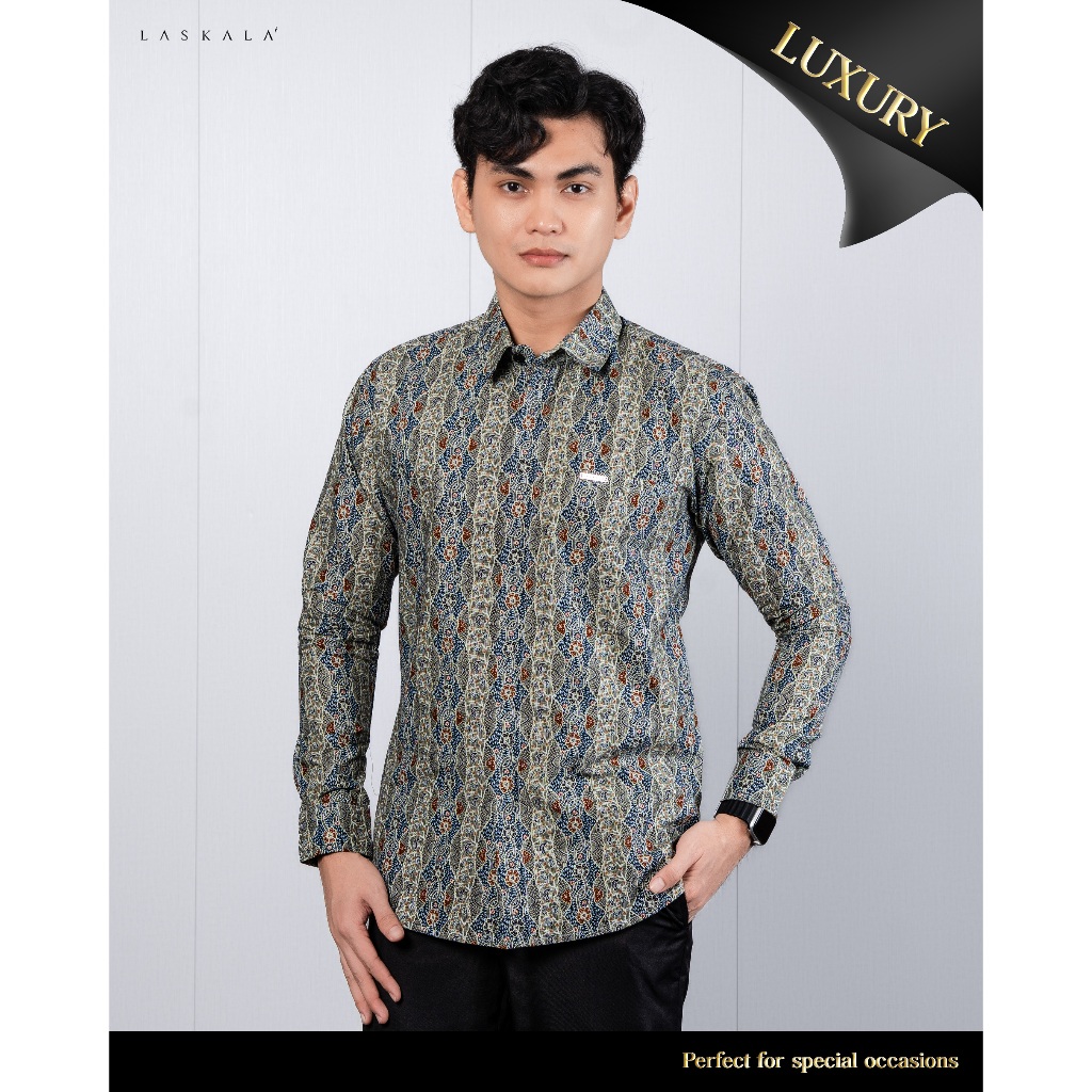 Laskala Batik Premium Airlangga Kemeja Batik Pria Slimfit Lengan Panjang
