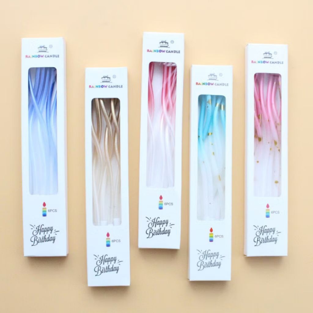 Lilin spiral gradasi lilin ulir spiral panjang lilin spiral panjang isi 6 pcs lilin ulang tahun mode