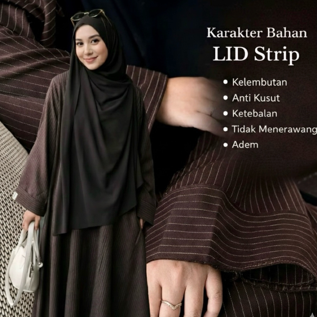 Gamis Abaya Salur Stripe Semiwoll Premium Tebal Bahan Jatuh - Dress Raya Series - Baju Wanita - Gami