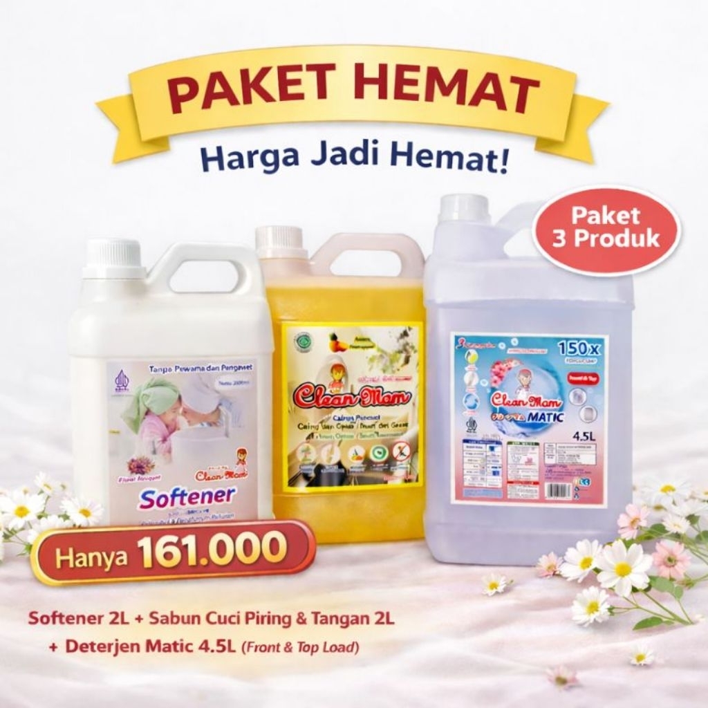 Paket Sabun Cuci Baju, Softener, Cuci Tangan & Piring (Paket Mama Clean Mom)