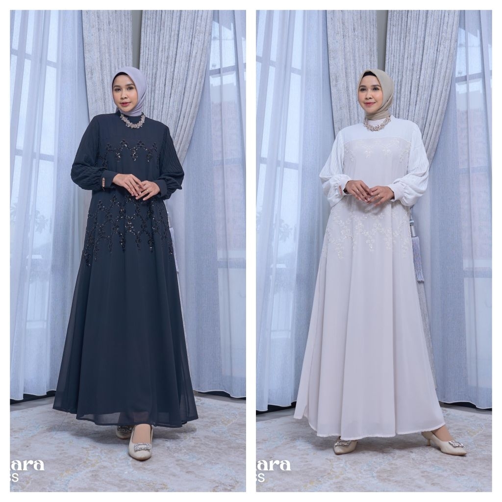 AMARA DRESS / GAMIS PESTA WANITA / DRESS LEBARAN MEWAH ORI BY MAREVI (HANYA SIZE STANDAR)