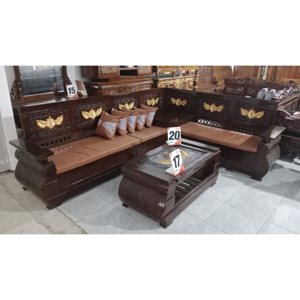 Kursi Sudut Domini B kayu Jati Set Busa Bantal