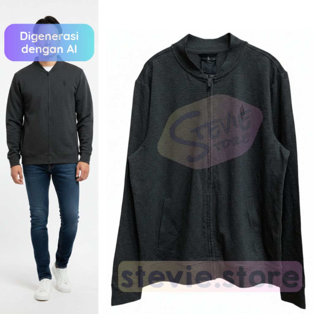 Sk*ch*rs Full Zip Relaxed Fit Jacket with Rounded Varsity Collar in Dark Grey size L