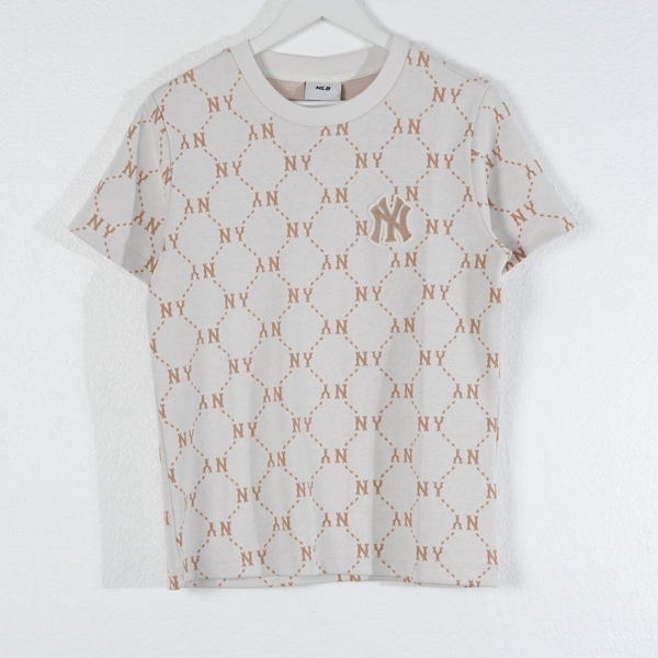 Kaos MLB NY BIG MONOGRAM LINE GOLD CREAM TSHIRT 100% ORIGINAL