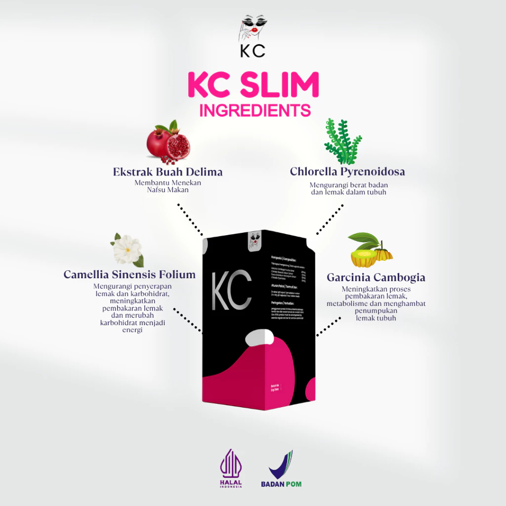 PROMO KC SLIM Original - Pelangsing Herbal BPOM & Halal Indonesia (Isi 60 Kapsul)