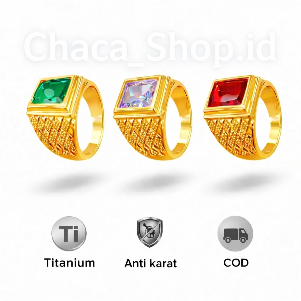 Cincin Batu Akik Permata Pria Dewasa | Cincin TITANIUM Warna Emas Gold Terlaris