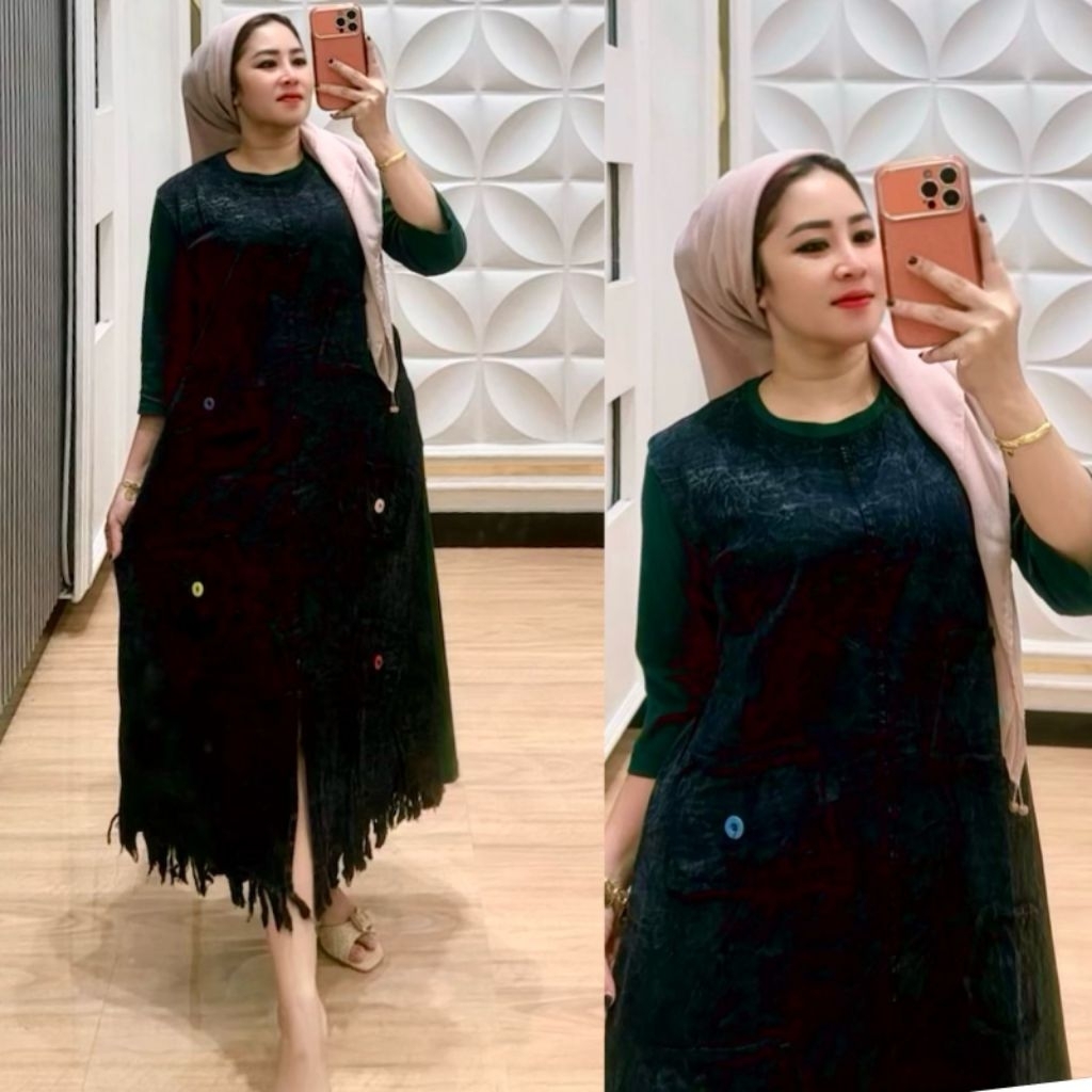 dress midi jeans kombinasi kaos terbaru