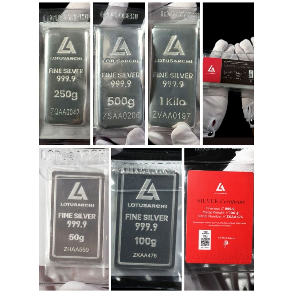 Perak Lotus Archi 250gram 500gram dan 1kg Silver Kadar 999.9 Logam Mulia Fine Bar Batangan Murni Ser