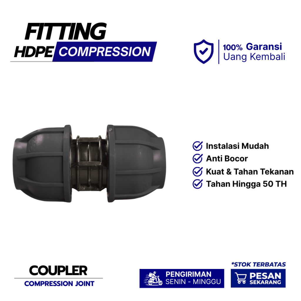 Coupler / Socket HDPE Compression 63mm - 2 Inch - Sambungan Pipa Hdpe Coupler 2 Inch