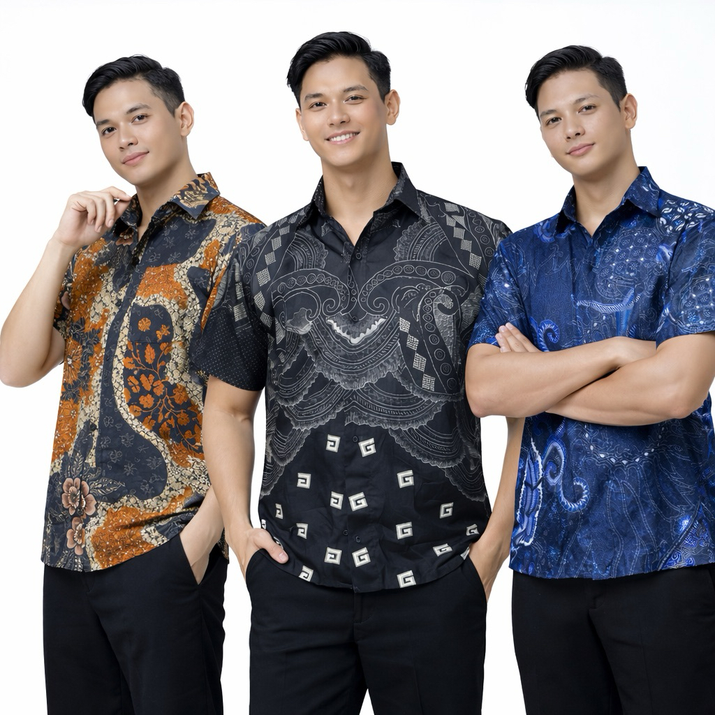Batik Lengan Pendek Kemeja Pria Motif Nusantara Simple Keren