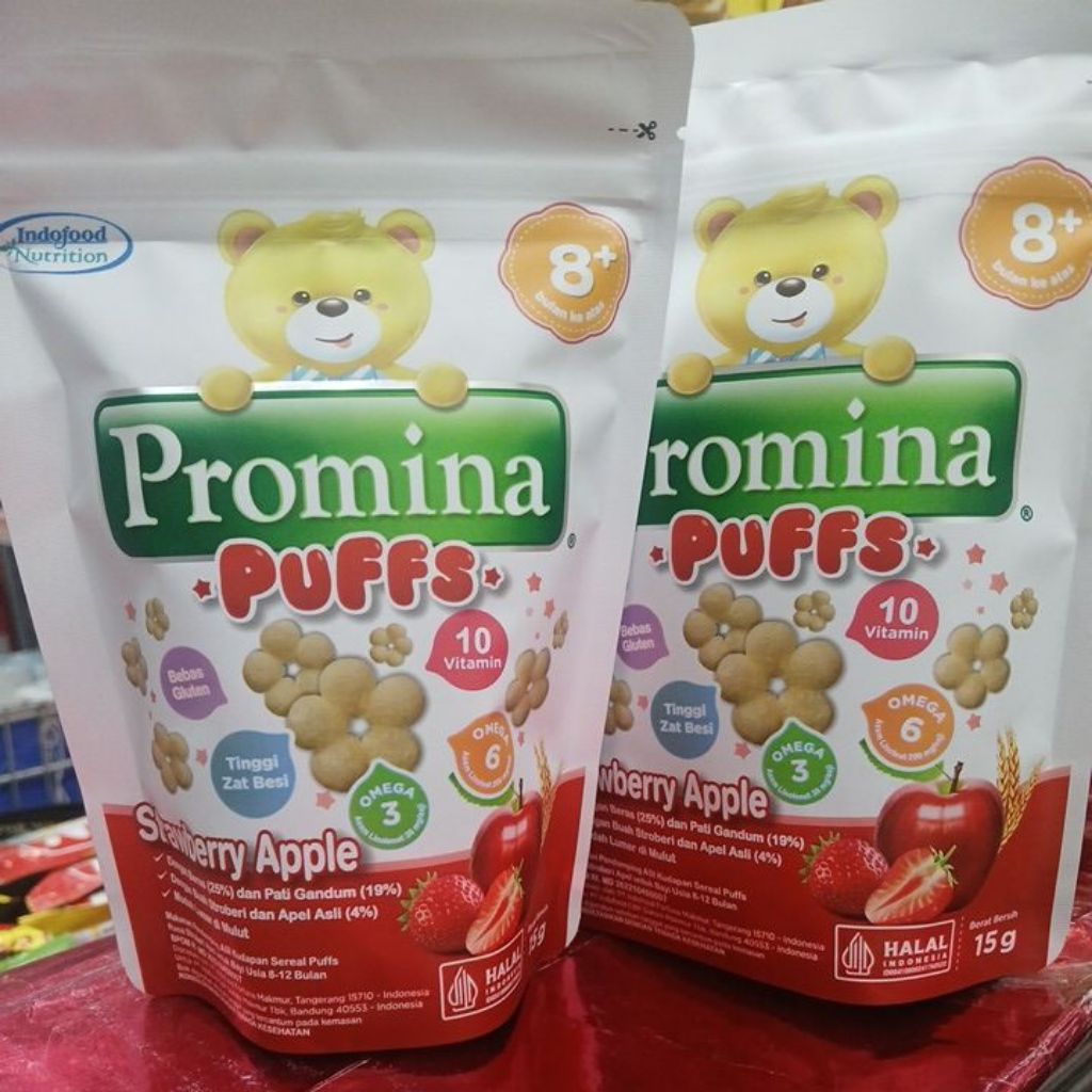 Promina Puffs 15 Gram - Camilan Bayi 8+ Bulan, Bebas Gluten, Tinggi Zat Besi