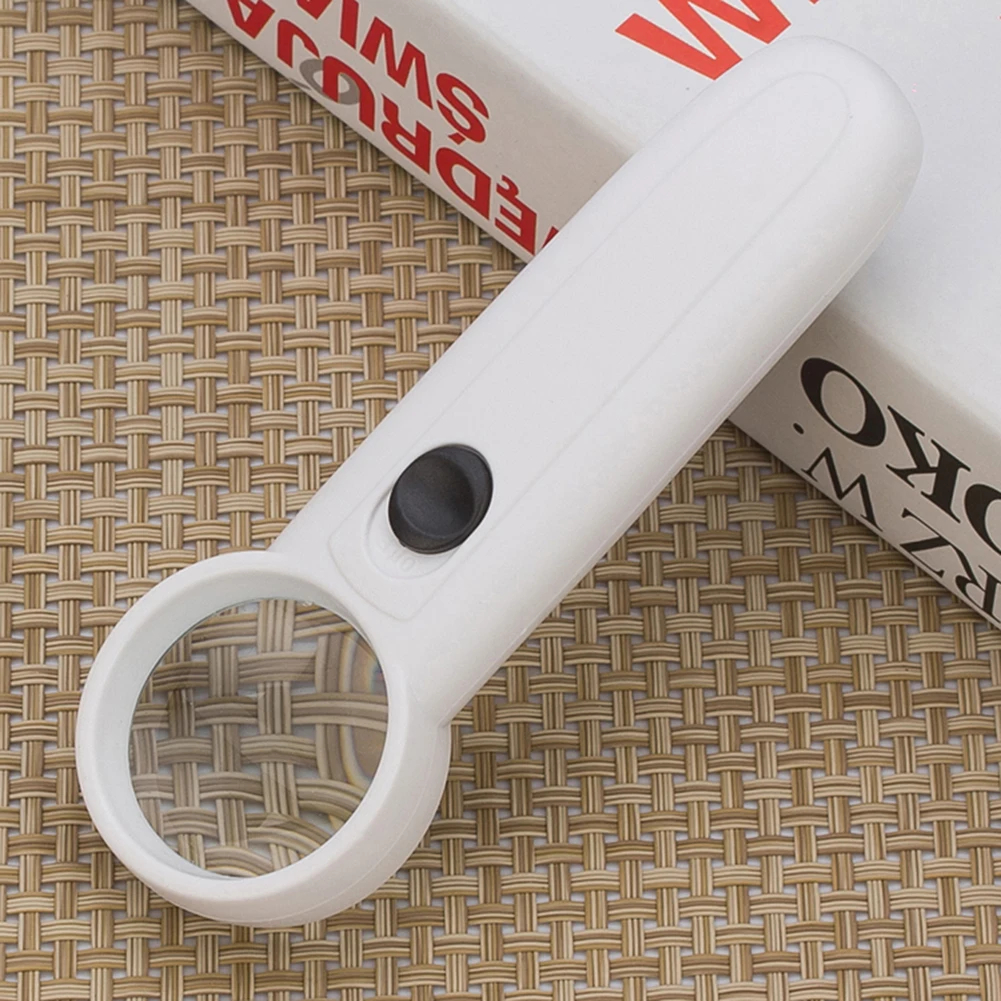 Kaca Pembesar Genggam Portabel 15X dengan 2 Lampu LED Handheld Magnifying Glass Lup - White