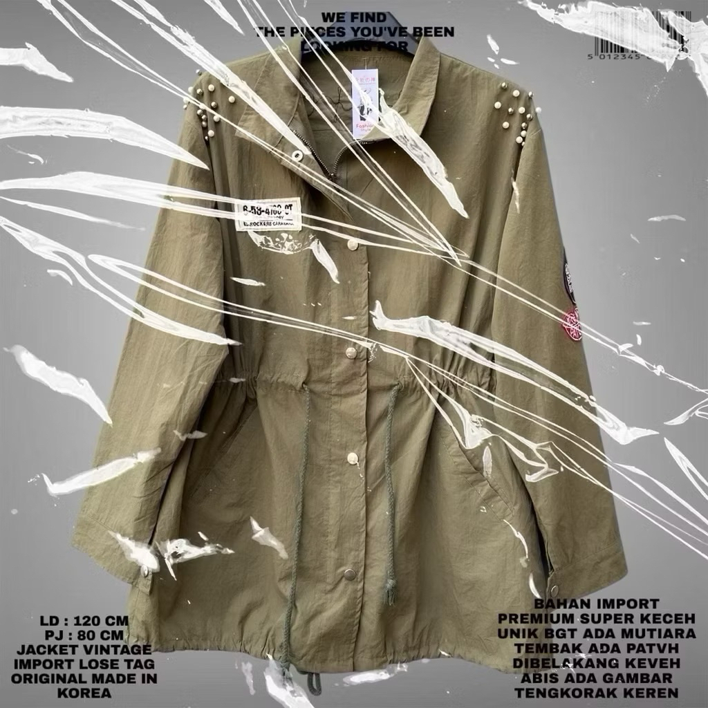 FLASMA/PARKA JACKET KOREAN LOOK BAHAN LINEN PREMIUM ARMY SERUT PARKA BORDIR SKULL VINTAGE RETRO STYL