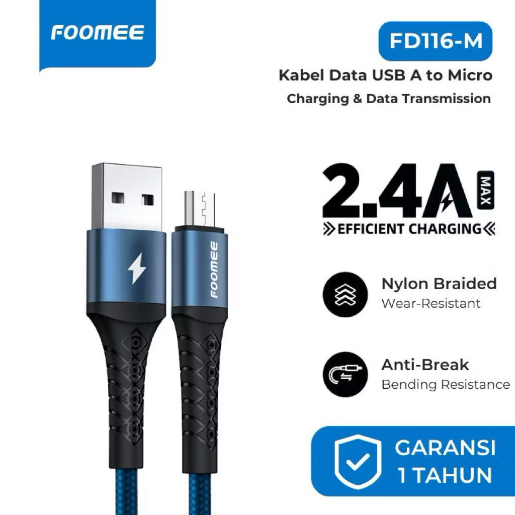 Foomee FD116-M Cable Data Micro 2,4A Fast Charging Nylon Braided Fd116m